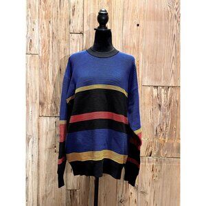 Nagata Organic Cotton Rainbow Stripe Knit Sweater Oversized Fit Crew Neck Black/